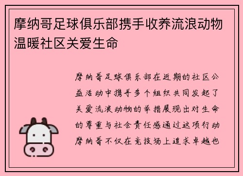 摩纳哥足球俱乐部携手收养流浪动物温暖社区关爱生命